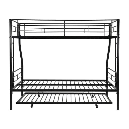 Twin Over Full With Trundle Metal Bunk Bed , No Box Spring Needed, Easy Assemble