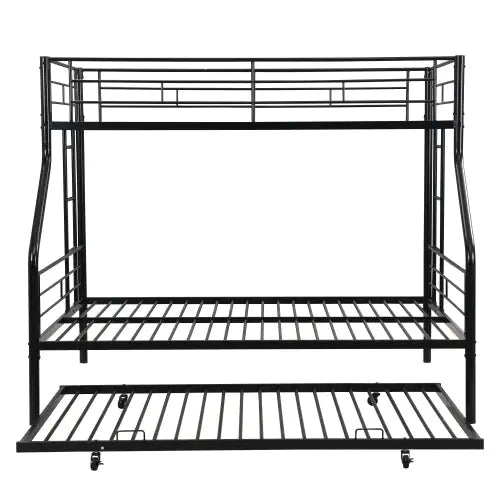 Twin Over Full With Trundle Metal Bunk Bed , No Box Spring Needed, Easy Assemble